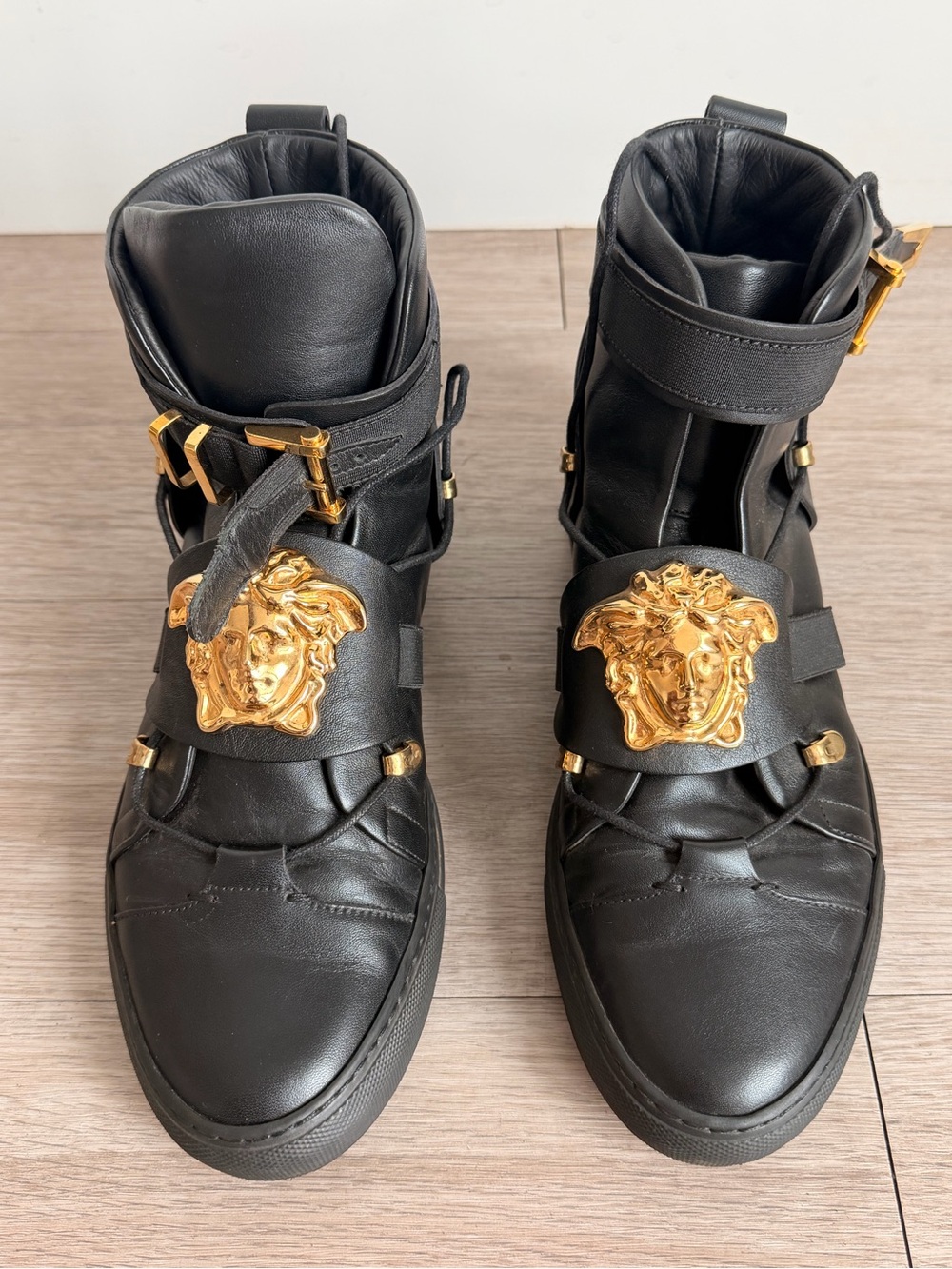 Versace Medusa head Leather High-Top Sneakers with Gold Medallion